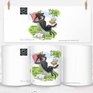Retired greyhound with Pina Colada mug