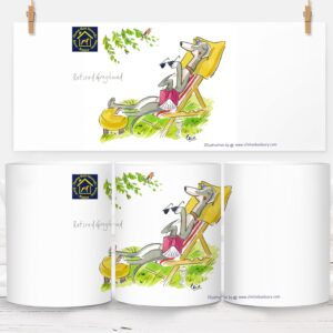 Retired greyhound feet up deckchair mug