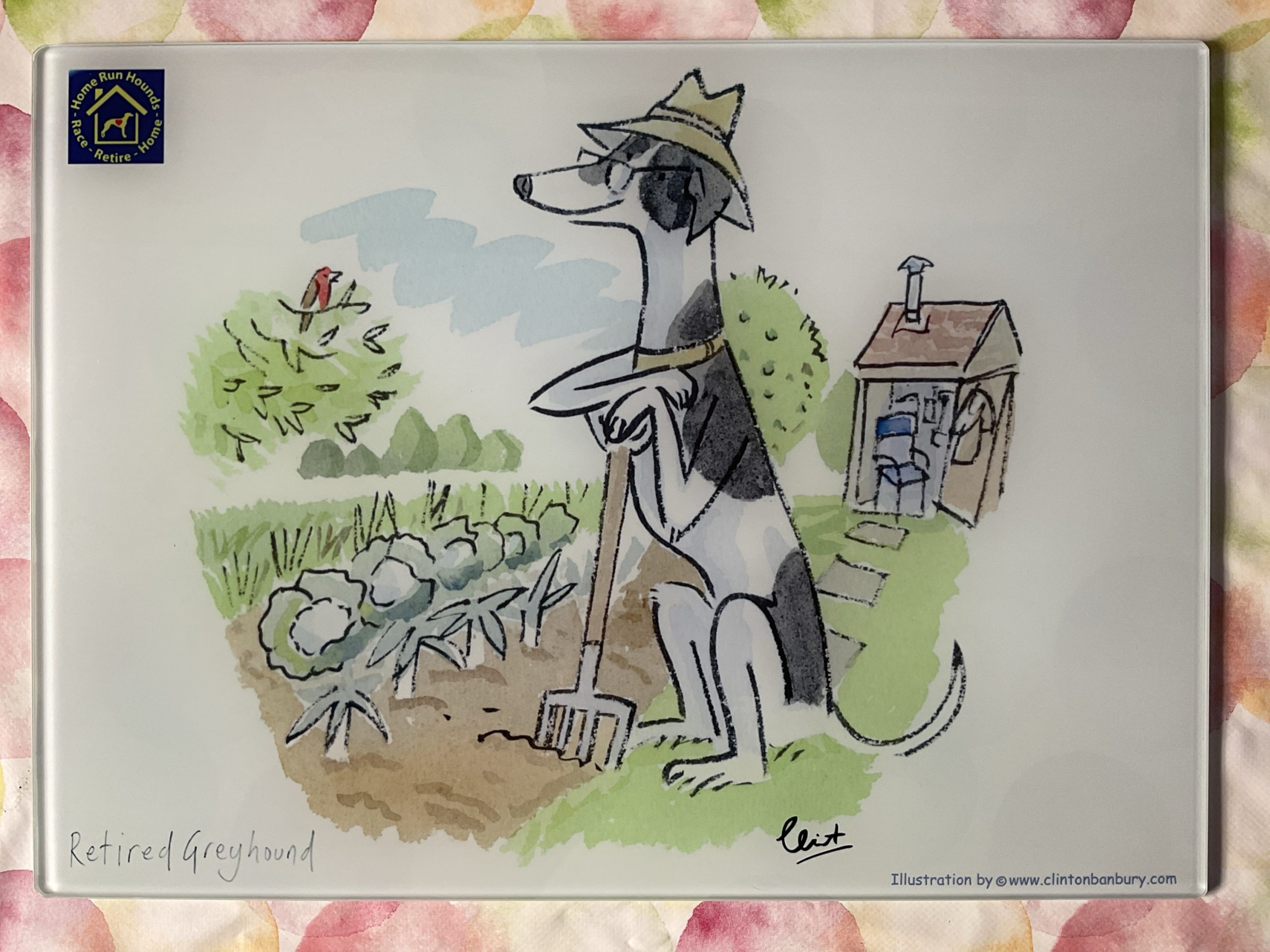Retired Greyhound gardening chopping board